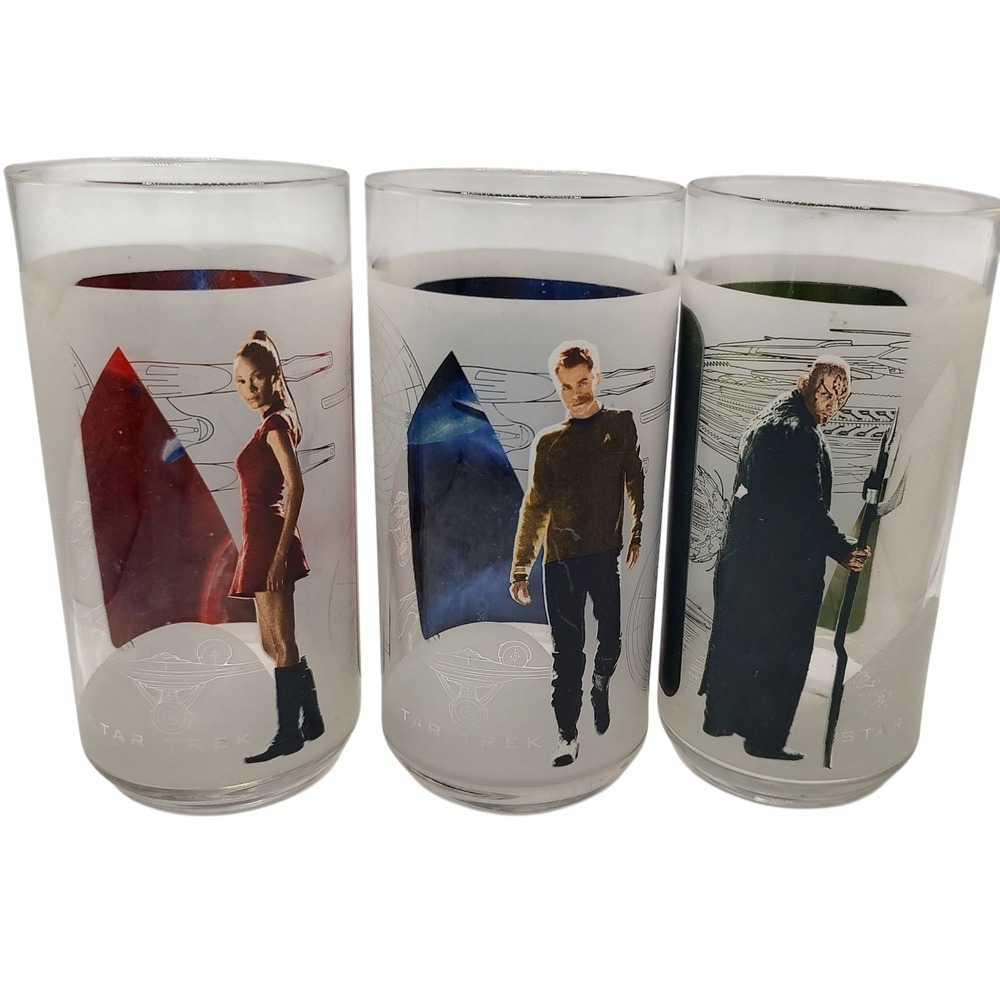 Star Trek Glasses Cups Collectors Set Burger‎ King Exclusive 2009 Three Set SEE